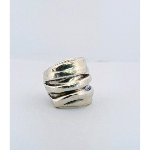 Estate Handmade Modernist Sterling Silver 925 Israel Abstract Wide Band Ring 4.5 - Picture 4 of 9